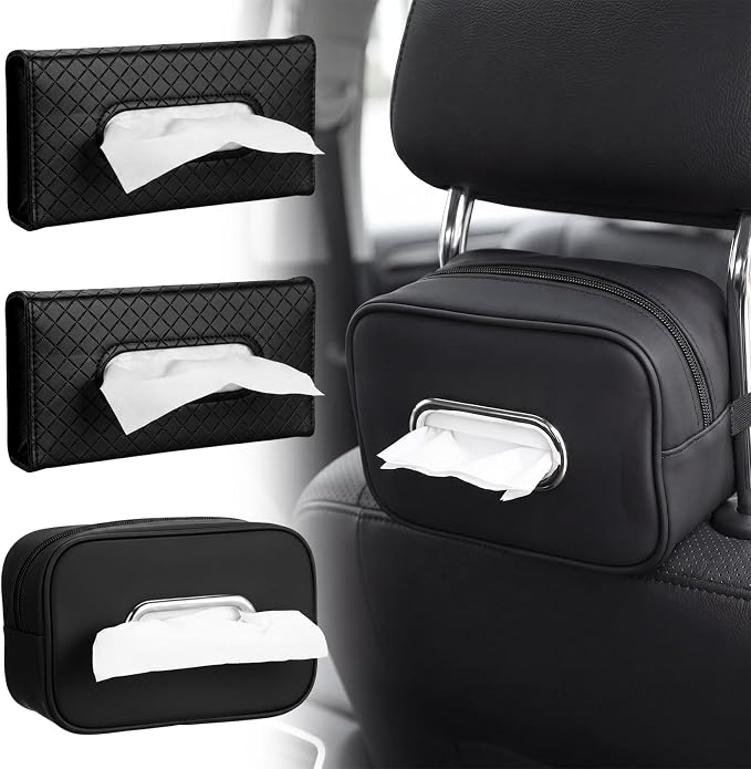 Novabright 3 Pack Car Tissue Holder Sun Visor Napkin Holder PU Leather Tissues Box Cover Backseat Rectangle Organizer for Car Sun Visor Black Organization Accessories by Unknown