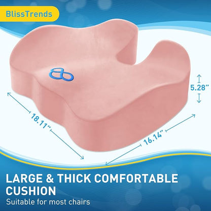 BlissTrends Thick Seat Cushion for Office Chair & Car Seat, XL, Pink | Memory Foam with Removable Cover, Ergonomic Tailbone & Sciatica Support for Pressure Relief and Long Sitting, 3.9" Thick - Image 3