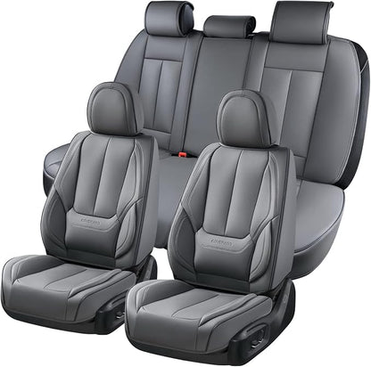 Coverado Car Seat Covers Full Set, Seat Covers for Cars, Gray Car Seat Protector Waterproof, Nappa Leather Car Seat Cushion, Car Seat Covers Front Seats and Back Fit for Most Cars - Image 2