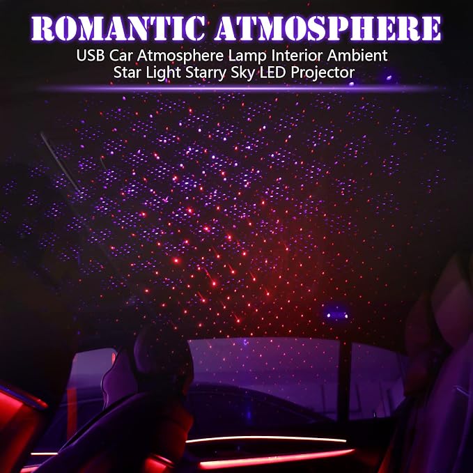 Hortsun 2 Pack USB Star Projector Night Light for Car, LED Night Lamp | Adjustable Starry Ceiling, Bedroom & Party Atmosphere, Plug-in USB, Rotating Projection, Interior Roof Decor - Image 5