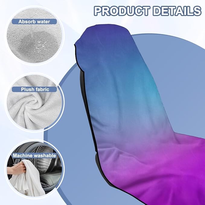 Car Towel Seat Cover 1 Piece Soft Car Seat Cover Protector Breathable Non-Slip Cars Accessories for Cars SUV Trucks, Purple Blue Gradient - Image 6