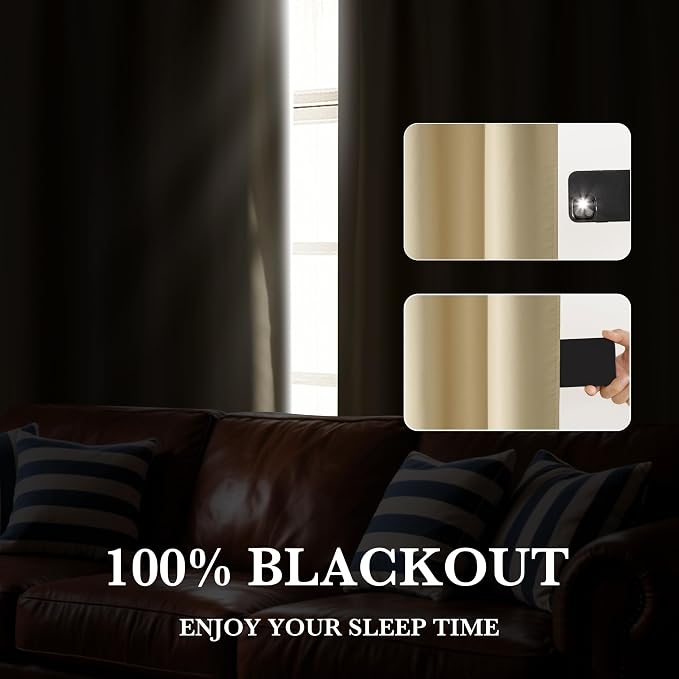 RYB HOME 100% Blackout Basement Curtains 36 inches Long, Heat & UV Blocking | Total Room Darkening, Noise Reducing, Curtains for Bathroom RV Campers, W34 x L36, Biscotti Beige, 2 Panels - Image 5