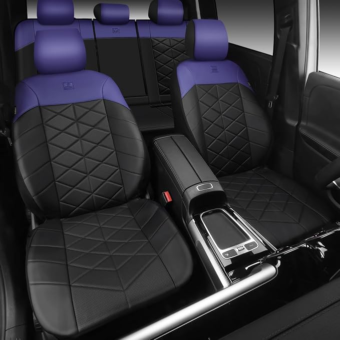CAR PASS Memory Foam Leather Seat Covers Full Set, Breathable Perforated Nappa Leather Seat Covers Universal Fit for Most Cars,Sedans,SUV,Trucks Thick 3D Foam Comfortable, Airbag Compatible Black Blue - Image 5