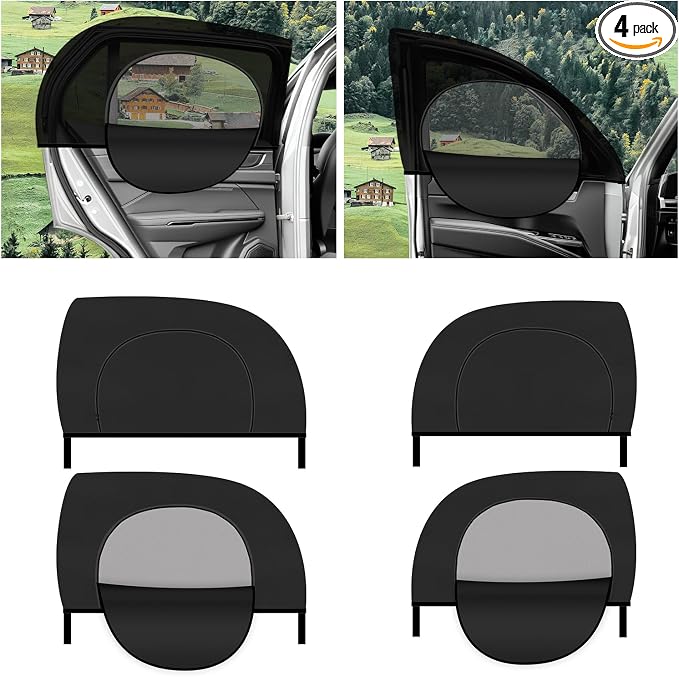 4PCS Zipper Car Window Shades for Side Window,Blackout & Mesh Car Windows Screens for Camping & Privacy,Breathable Front/Rear Cars Windows Covers with Nylon Stickers by Unknown
