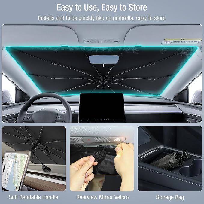 INSAUTO Custom Fit Windshield Sun Shade Umbrella for Dodge RAM 2500 3500 2010-2026, Easy Fold & Store, Comes with Bag, UV & Heat Reflective, Keeps Your Car Cool - Image 4