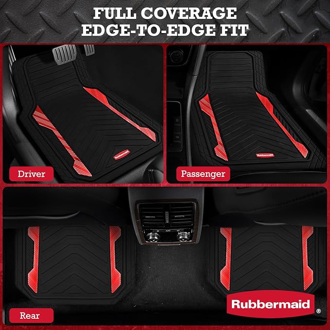Rubbermaid Car Floor Mat, Heavy Duty All-Weather Car Mats Full Set with Dual-Tone Red Aluminum Inserts – Universal Fit, Anti-Slip Backing, Trim-to-Fit for Most SUV, Sedan, Van - Image 6