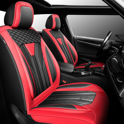 Fit Maxima Car Seat Covers Premium Leather for Nissan Maxima 2011-2025 2026. Waterproof， Breathable, Scratch-Resistant & All-Weather Seat Cushion Protector（2 Front Seats,Red&Black by Unknown