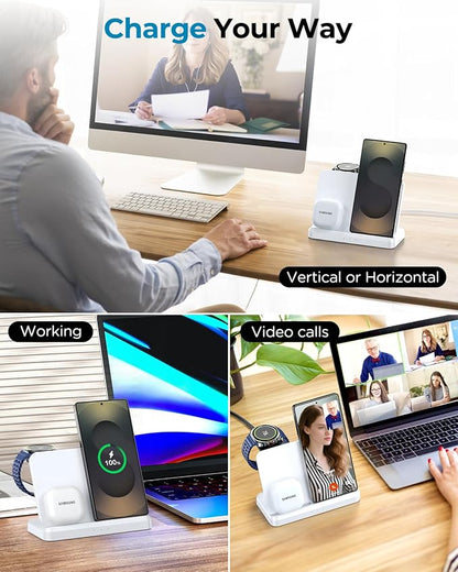 3 in 1 Wireless Charger Station for Galaxy S26 Ultra S25 S24, Foldable | Fast Charging for Z Fold Flip 7/6, Detachable Watch Charger for Galaxy Ultra 8/7/6, Compact & Portable, No Adapter, White - Image 5