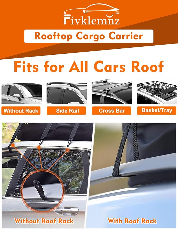 21 Cubic Rooftop Cargo Carrier Waterproof Soft Car Roof Bag | for All Top of Vehicle with/Without Rack Includes Topper Anti-Slip Mat + Reinforced Straps + 6 Door Hooks + Luggage Lock - Image 4