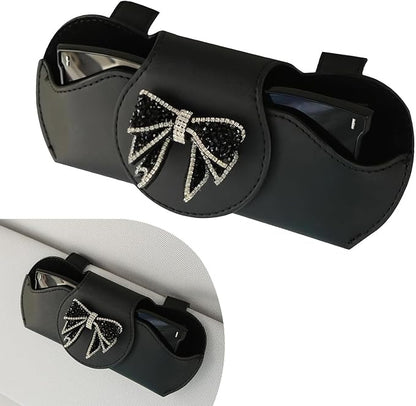 Bling Car Sun Visor Sunglass Case, Rhinestone Bow Decorative Holder, Interior Organizer Accessory for Cars by Unknown
