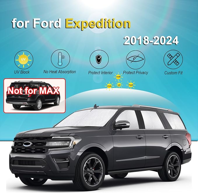 KMF 8pcs Thicken Full Sun Shades for Ford Expedition SUV (Not Max) 2018-2024 Accessories, Car Window Covers Sunshade for Windshield Side Rear, Sun UV Block and Blackout Privacy for Camping Outdoor - Image 2