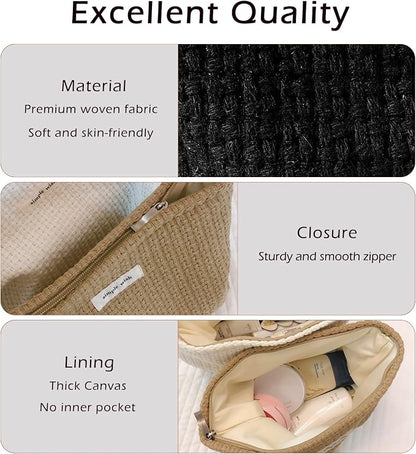 RSRSLEII Woven Travel Makeup Bag, Cute Travel Toiletry Bag(09Black Weaving) | Aesthetic Portable Cosmetic Bag with Canvas Lining, Coquette Makeup Pouch, Skincare Bag Car Storage Bag for Women and Girls - Image 3