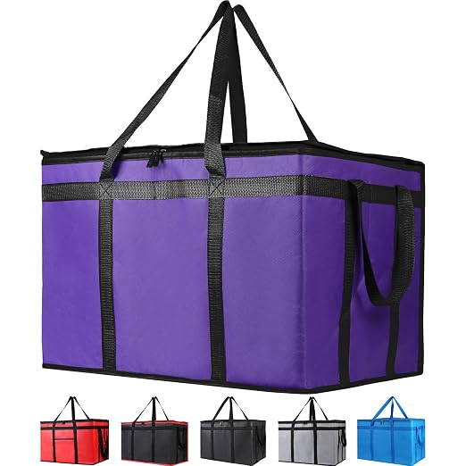 Bodaon 2-Pack Insulated Food Delivery Bag, XXX-Large Meal Grocery Tote Insulation Bag for Hot and Cold Food, Commercial Cooler/Thermal Shopping Bags, Large Capacity Reusable Warming Bag, Purple by Bodaon