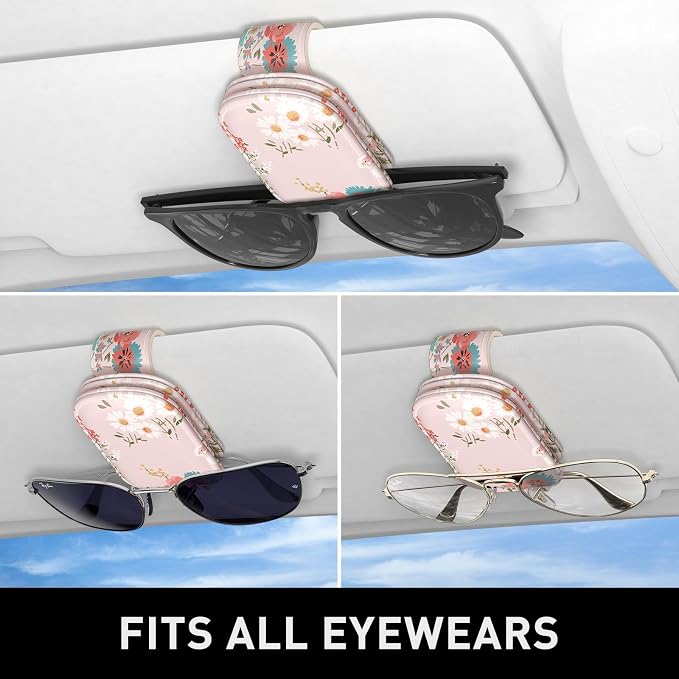 Sunglasses Holder for Car Visor, Magnetic Leather Car Sunglass Holder, Car Sun Visor Glasses Hanger Clip, Car Interior Accessories for Women Men, Fits All Size Eyeglasses - Image 5