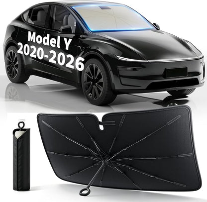 Windshield Sun Shade Umbrella for Tesla Model Y | car accessories,56 x 36 in windshield sun shade,car window shades,car sun shade windshield by BJBT