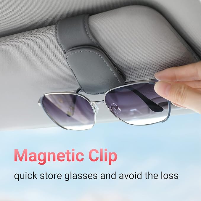 Sunglass Holder for Car Sun Visor Sunglasses Clip Car accessories -Gray | sun visor organizer, ticket card clip, eyeglass sunglasses holder, one-handed magnetic, anti-scratch, car stuff for women men - Image 2