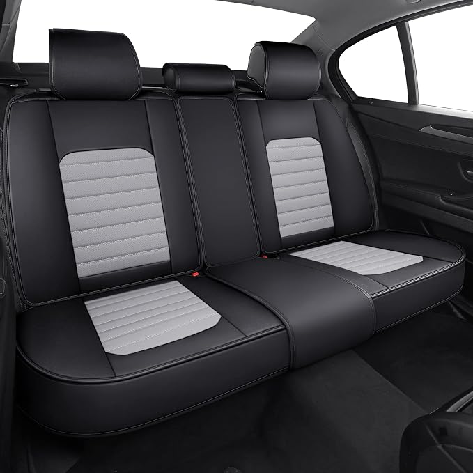Leather Car Seat Covers Full Set Universal Fit Toyota, Black-Grey | Waterproof Cushion Compatible with 4Runner Nissan Altima Honda Chevy Impala Colorado Cruze Malibu Ford Cadillac Lexus - Image 3