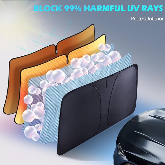 FLORICH Car Windshield Sunshade Reflective Car Sun Protection Blocks 99% Heat & Keeps Interior Cool Foldable Sun Visor Cover Universal Fits Cars, SUVs, Trucks Accessories for Summer 59"x33" - Image 3