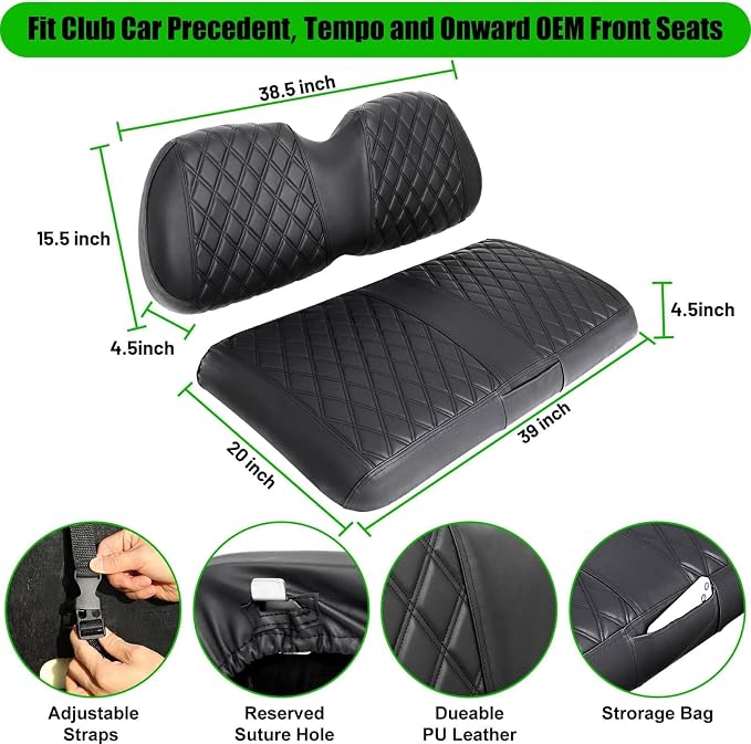 Golf Cart Seat Covers for Club Car Precedent Marine Leather Diamond | Protect & Refresh Worn Seats, Precise Fit, Staple-Free Install, Comfort, Anti-Scratch, Anti-Fading, Easy Clean Black - Image 5