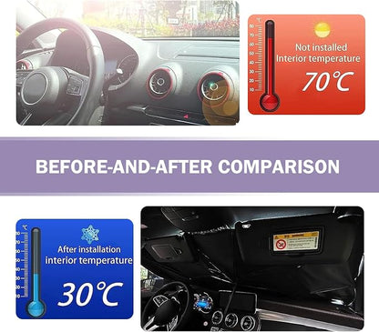 leechio 1 PC Windshield Sun Shade Umbrella, Sun Protection and Heat Insulation Front Windscreen Umbrella Sunshade, 54.3" x 29.5" Foldable Retractable Heat Insulation Protection, for Most Cars (Silver) - Image 4