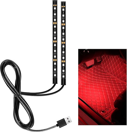 Car LED Strip Light, 12V 24 LEDs RGB Car Interior Atmosphere Lamp with USB Port, Vehicle Under Dash Floor Ambient Night Decorative Lighting Kit (Red) by Unknown