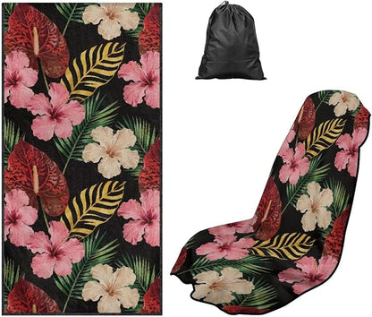 Hawaiian Hibiscus Car Seat Towel Cover After Gym with Storage Bag Sweat Auto Interior Seat Protector Tropical Hibiscus Flowers Car Interior Accessories for Swimming Yoga Running Sweat Towel by YMPUDXFI