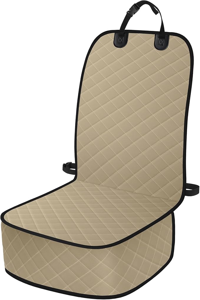 ELONGRIVER Dog Car Seat Covers, Waterproof Front Seat Cover | Scratch-Proof, Nonslip Pet Passenger Seat Cover Protector, Universal Fit for Cars Trucks SUVs, Large Size 1 Pack, Khaki by ELONGRIVER