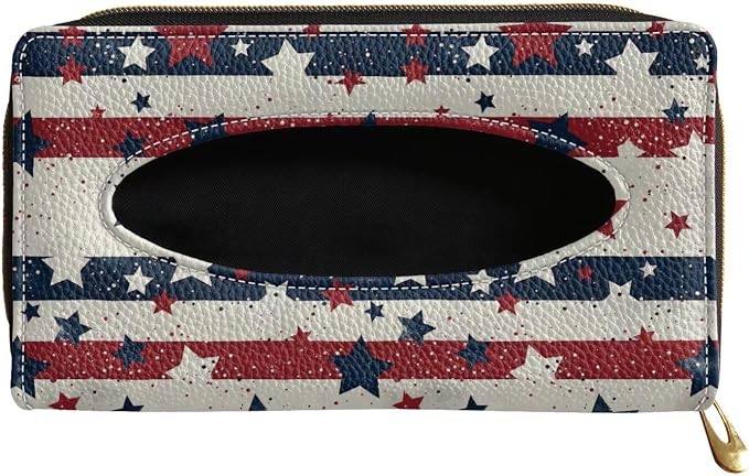 Biyejit 4th of July Tissue Holder, USA Star Stripe Hanging Napkin Case, PU Leather Tissue Box for Car Sun Visor and Backseat Decor by Biyejit