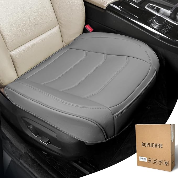 BOPUOVRE Car Seat Cover for Luxury & Comfort PU Leather | Anti Slip Full Wrap Protection Storage Pocket Bottom Cushion Universal Fit 95% Vehicles Gray 1 Piece by BOPUOVRE
