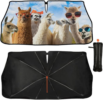 Llama Alpaca Car Windshield Sun Shade Umbrella Bendable Handle Foldable Funny Sunshade for Car Windshield Block UV Rays Keep Vehicle Cool for Most Sedans SUV Trucks Cars 57"x30" - Image 3