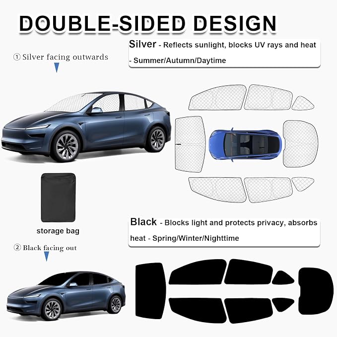 KMF 8pcs Full Thicken Sun Shades for 2025 2026 Tesla Model Y Juniper Accessories, Tesla Y Privacy Car Window Covers for Windshield Side Rear, UV Block and Blackout for Camping Outdoor - Image 4