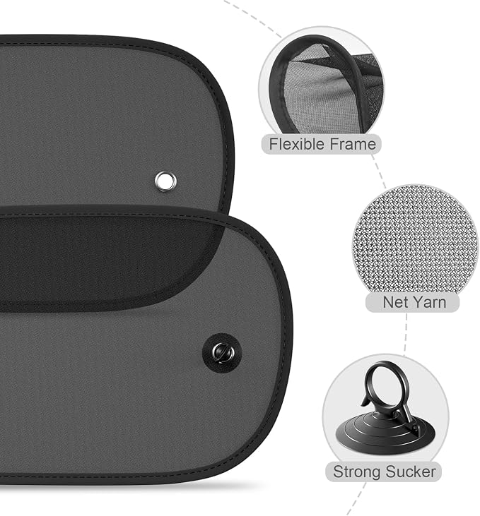 Car Window Shade, 2 Pack Car Sun Shade for Window Baby Suction Cups Sunshade for Side Window Sun and UV Block for Kids/Adults/Pets - 17.3''x14'' Universal Fits - Image 7