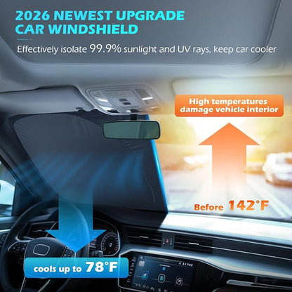 FLORICH Car Windshield Sunshade Reflective Car Sun Protection Blocks 99% Heat & Keeps Interior Cool Foldable Sun Visor Cover Universal Fits Cars, SUVs, Trucks Accessories for Summer 59"x33" - Image 2