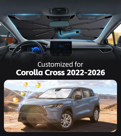 Windshield Sun Shade for Toyota Corolla Cross 2022-2026, 360°Rotating Shaft | Custom Fit Umbrella Sunshade for UV Blocking, Interior Heat Protection, Easy Storage, UPF 50+ Cool Windshield Cover - Image 2