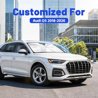 Car Windshield Sun Shade Umbrella for Audi Q5 2018-2026, 1:1 Exact Fit | [Reflective Coated Fabric] Car Shades Sun Visor Keep Car Cool and Protects Interior, Sunshade Umbrella for Front Window - Image 2
