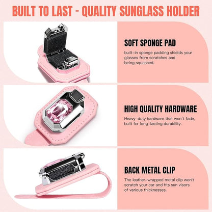 Sunglass Holder for Car Visor, Faux Leather Eyeglass Holder Clip for Car Sun Visor Organizer, Universal One Handed Operation Sun Glass Hanger, Car Interior Accessories for Women Man - Image 5