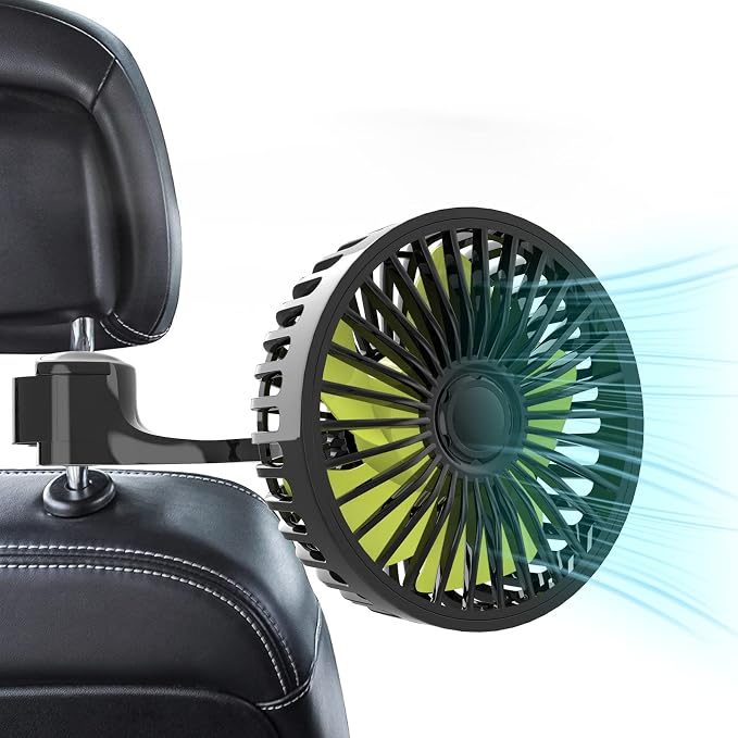 Dealswin USB Car Seat Fans for Backseat: Protable Car Cooling Fan for Car Rear Seat Baby Kids, 3 Speeds and 360 Degree Rotatable Car Rear Seat Headrest Fan for Sedan, SUV, RV, Van Strong Wind by Dealswin