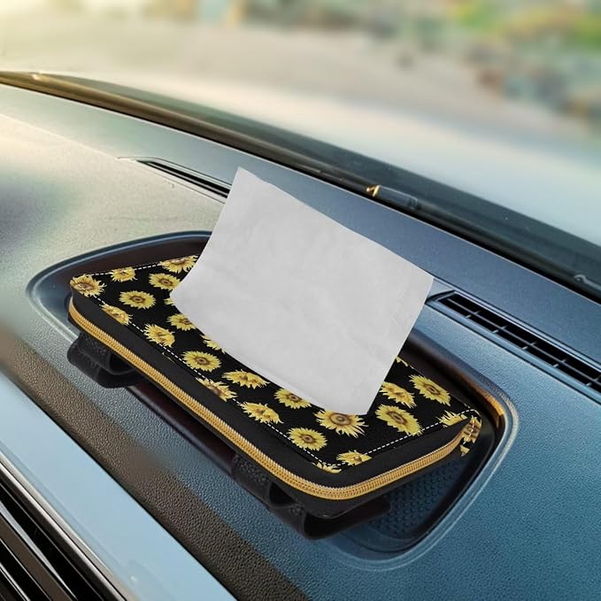 Biyejit 2 Pack Car Tissue Holder, Sunflower Pattern Sun Visor Napkin Holder, Car Visor Tissue Holder, PU Leather Backseat Tissue case Holder for car, Vehicle - Image 5