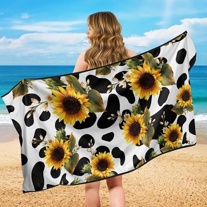 Sunflower Cow Car Seat Towel Cover Sweat Auto Seat Cover Towel | Cow Print Auto Front Seat Protector with Storage Bag Sunflowers Car Interior Accessories Non-Slip Car Seat Towel Cover - Image 5