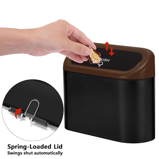 Ginsco 2 Pack Mini Car Trash Can with Lid, Small Car Garbage Can, Cute Leakproof ABS Car Trash Bin, Car Accessories for Interior, Garbage Bin for Car, Home, Office with 120pcs Trash Bags Black/Brown - Image 7