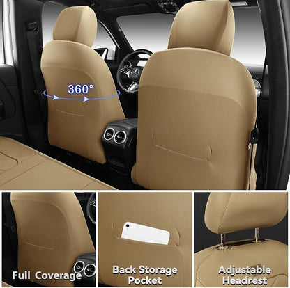 CAR PASS Luxury Nappa Leather Seat Covers Full Set, Water Resistant Faux Leather Seat Cover with Lumbar Support, Breathable Automotive Seat Covers Universal Fit for Sedan SUV Van Truck, Pure Beige - Image 3