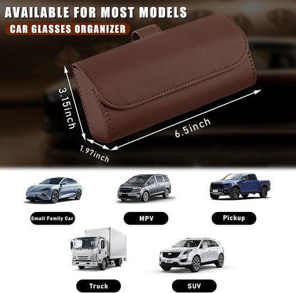 Augeny Sunglasses Holder for Car Sun Visor, Leather Auto Eyeglasses Storage Case with Hidden Magnetic Closure, Protective Glasses Organizer Box, Vehicle Visor Accessories for Woman Man (Brown) - Image 2