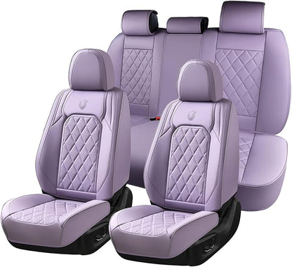 Coverado Car Seat Covers Full Set, Purple Leather Seat Covers for Cars, Luxury Front and Back Car Seat Protector, Universal Waterproof Car Seat Cover, Automotive Seat Covers Fit for Most Cars, Purple by COVERADOAUTO