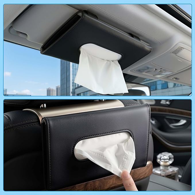 Blingbling Car Tissue Holder, Sun Visor Napkin Box, Black | Premium PU Leather, Auto Napkin Case, Mask Holder for Car, with Tissue Refill, Vehicle Interior Accessories for Men Women, - Image 3