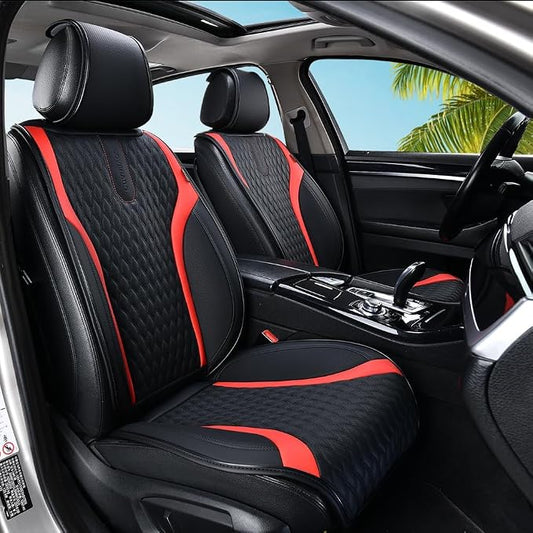 Coverado Front Seat Covers, 2PCs Seat Covers for Cars, Car Seat Cushion Waterproof Leather Car Seat Protector, Driver Seat Cover Universal Fit for Most Sedans SUV Truck Black&Red by COVERADOAUTO