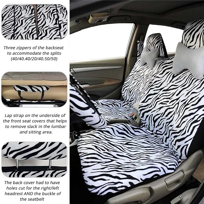 AUTOFAN Zebra Car Seat Covers for Full Set with 2 Seat Belt Pads & Universal 15 Inch Steering Wheel Cover Fit for Cars, Trucks, SUV, or Van - Image 5