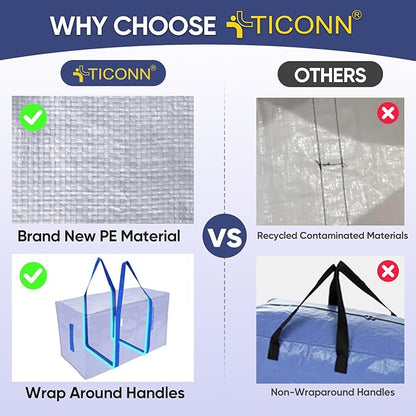 TICONN 6 Pack Extra Large Moving Bags Heavy Duty with Zippers & Carrying Handles, Durable Storage Bags Moving Boxes for Closet Organizers and Storage (6 Pack, Blue) - Image 6