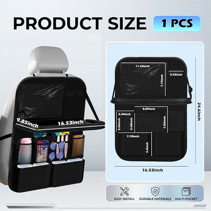 2 in 1 Hanging Backseat Car Organizer,Waterproof Back Seat Car Organizer | with Table Trays,Multifunctional Cars Seats Backs Organizers as Kick Mats Back Seat Protector for Vehicles - Image 2