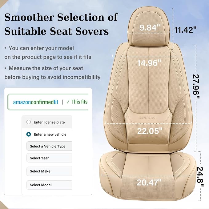 Coverado Car Seat Covers, Seat Covers for Cars, Waterproof Leather Auto Seat Protectors, Leather Car Seat Cushion, Car Interiors Accessories Universal Fit for Most Cars - Image 6