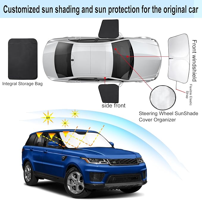 3PCS Car Window Shades Front Windshield Sun Shade Foldable Window Shade Custom Fit for 2014-2019 La-nd Ro-ver Range Rover Sport Car Shades for Front Windows Anti-UV Rays Block Heat - Image 3